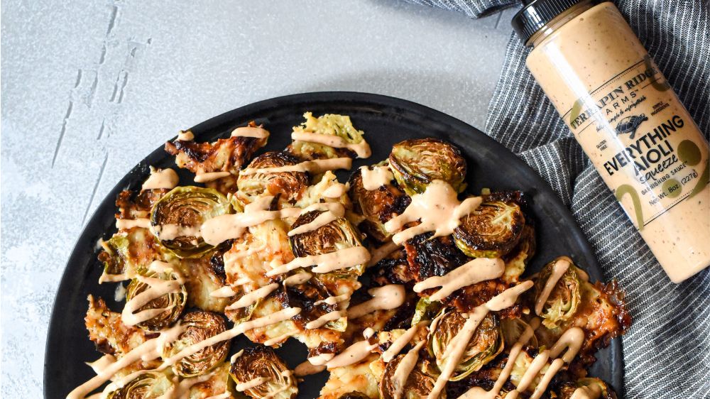 Cheesy Brussel Sprout Chips with  Terrapin Ridge Farms Hatch Chile Bacon Ranch Dip Cheesy Brussel Sprout Chips with  Terrapin Ridge Farms Hatch Chile Bacon Ranch Dip